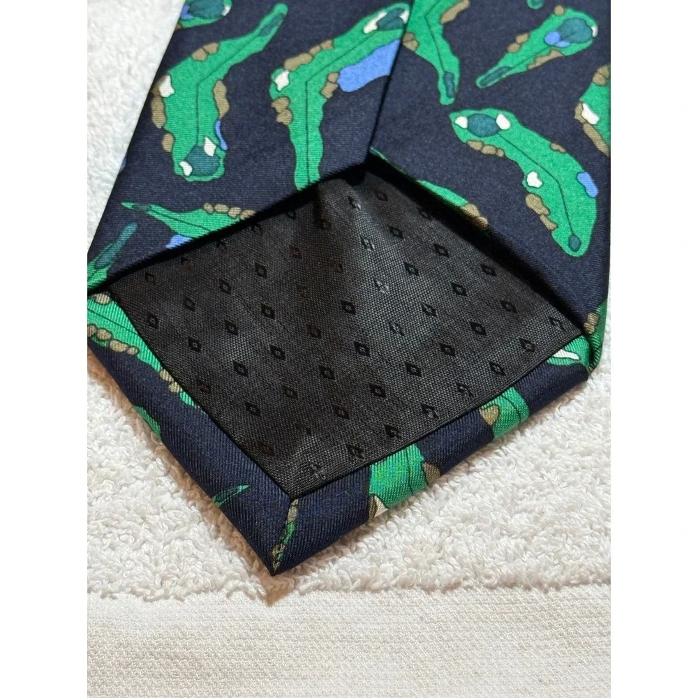 Josh Bach Mens Silk Tie Golf Course Aerial View Navy Blue Green Hand Finished